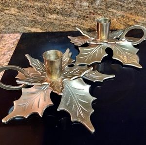 Vintage Poinsettia Solid Brass candle holders 2
